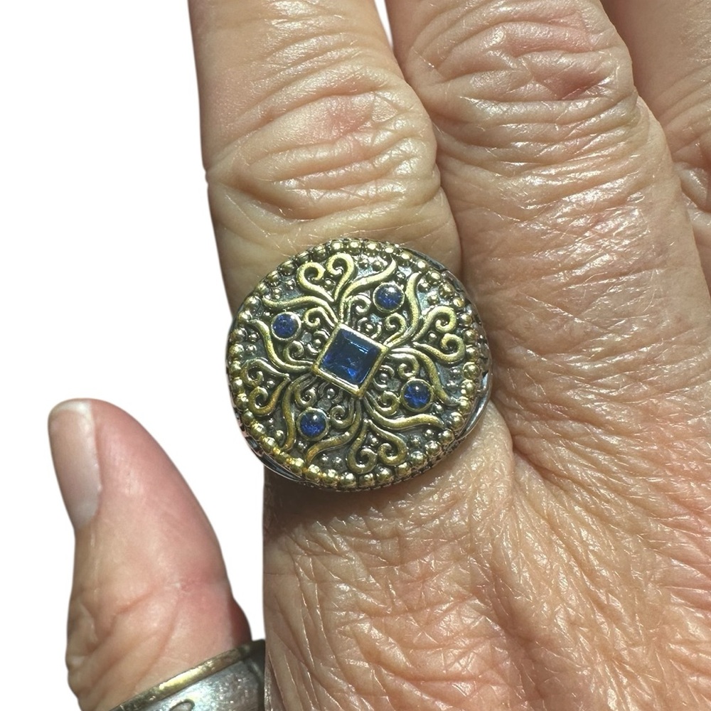 Mixed Metal Silver and Gold with Blue Rhinestone Accents